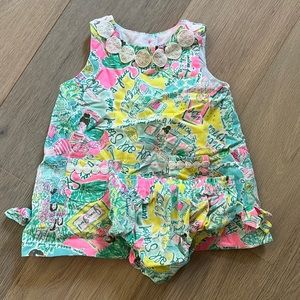 Lilly Pulitzer- Baby Dress and Bloomers, Pink and Green -6-12 mo